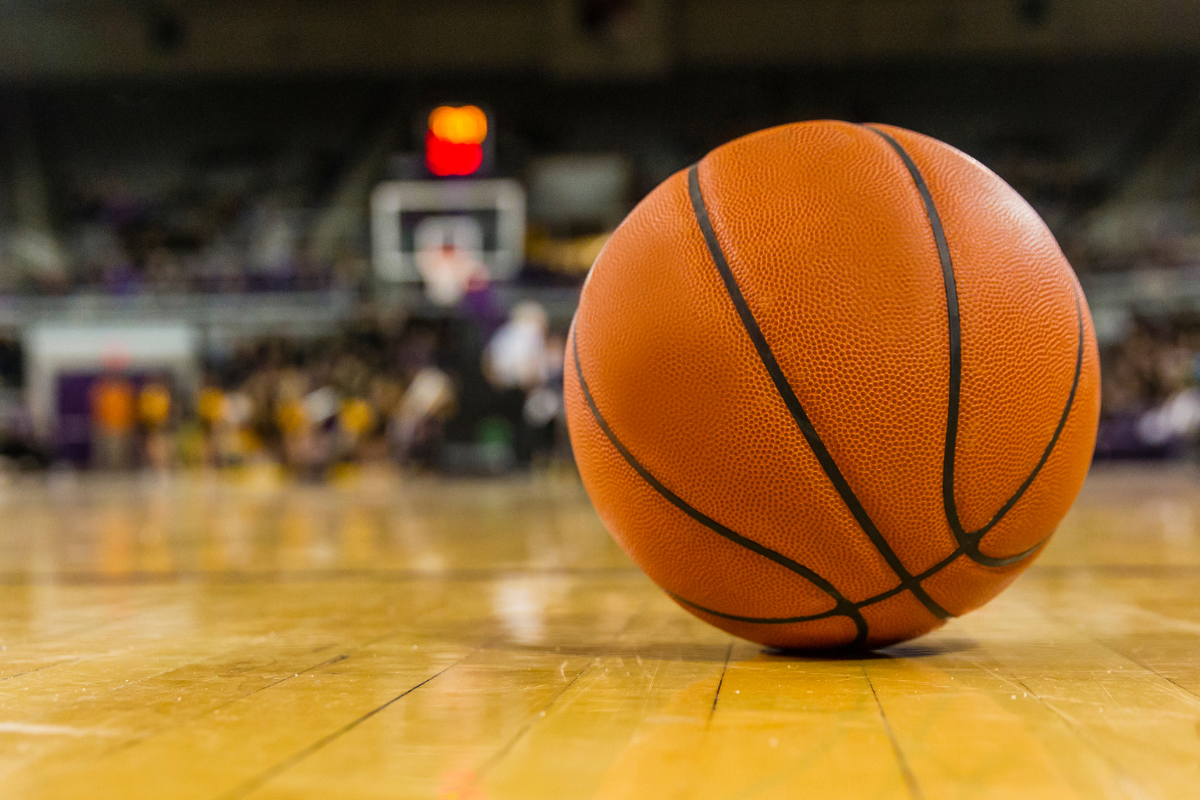 Basketball on a basketball court